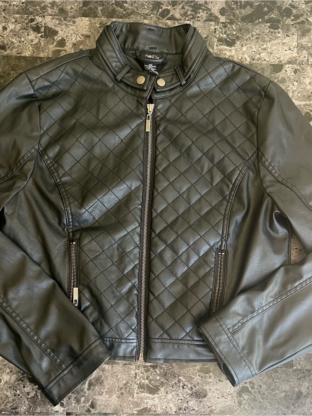 Rue21 Black Quilted Faux Leather Biker Jacket